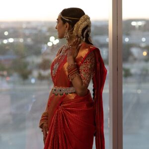 Organza Saree with Floral Embroidery in Blush Pink