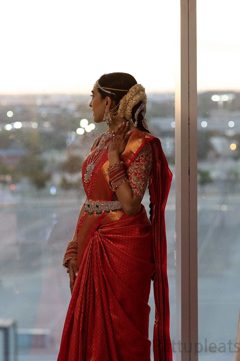 Organza Saree with Floral Embroidery in Blush Pink